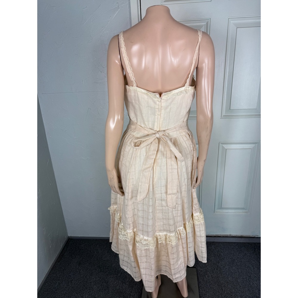 Vintage 70s Gunne Sax Dress 13 Prairie Floral Lace Cottage Bohemian Cream U24 - Picture 4 of 8